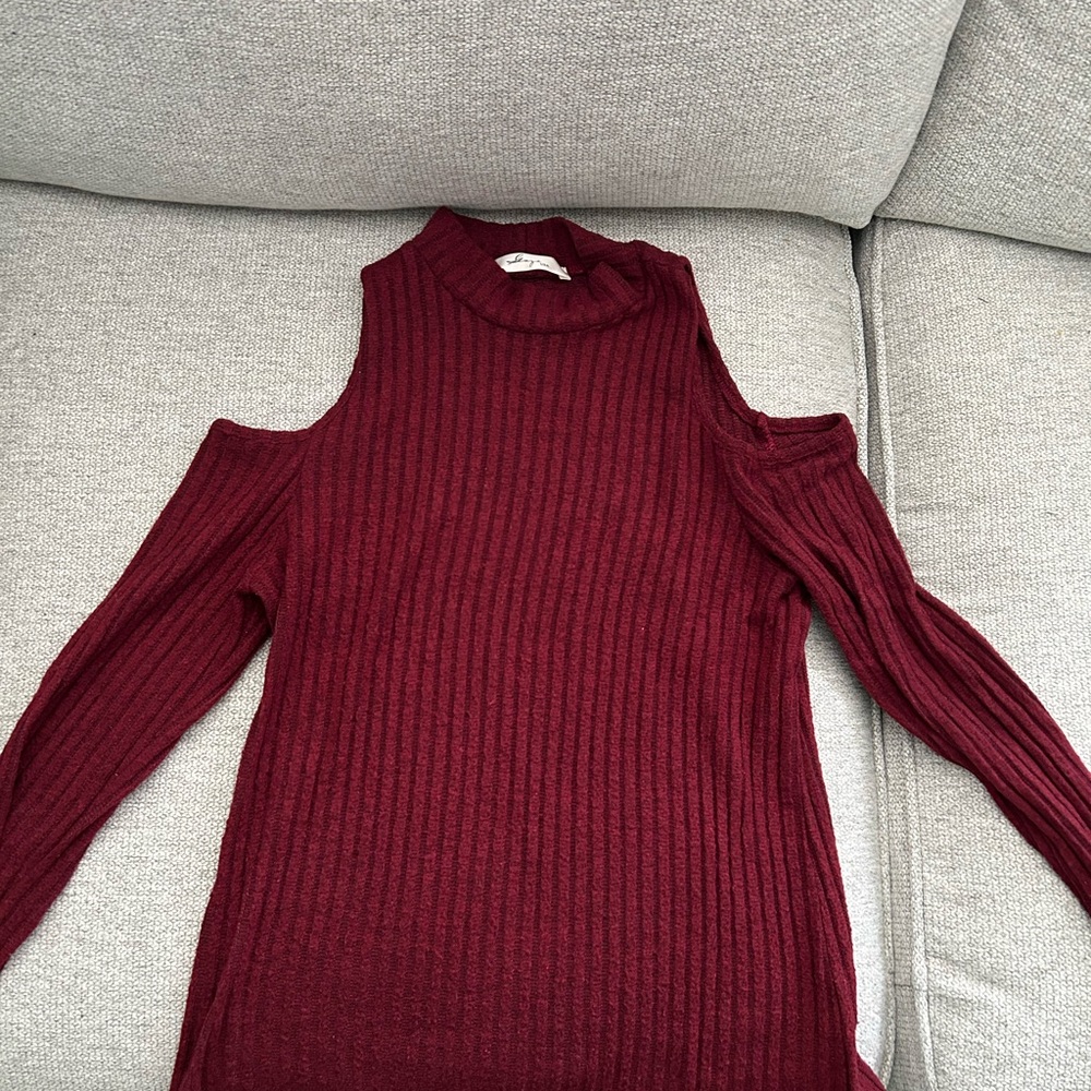 Red Ribbed Cowl Neck Sweater